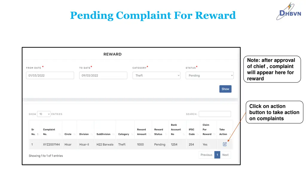 pending complaint for reward