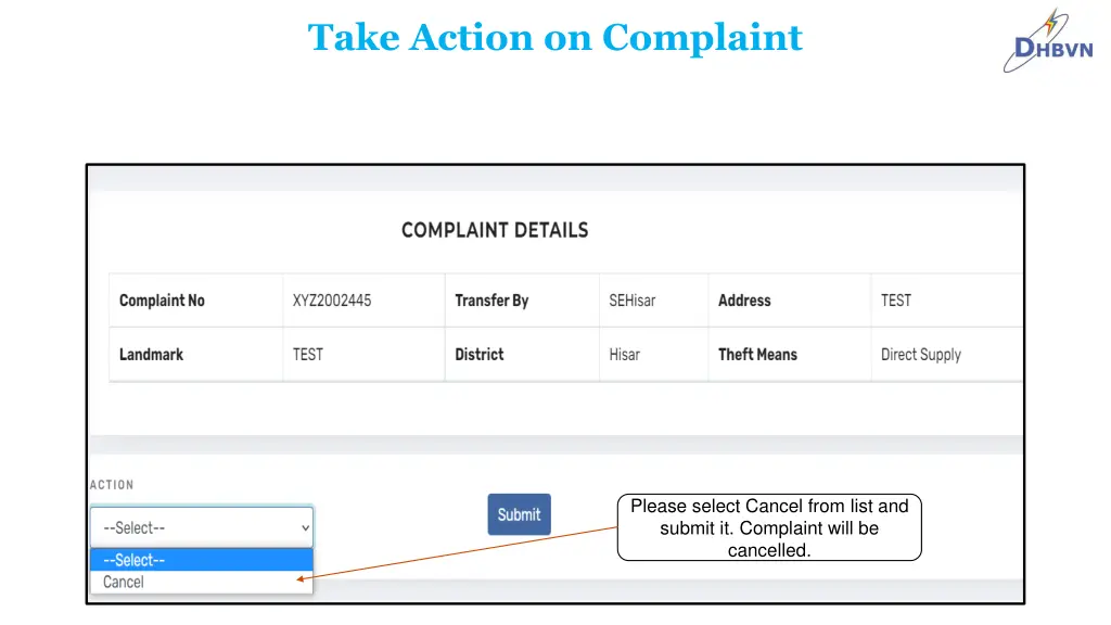 take action on complaint