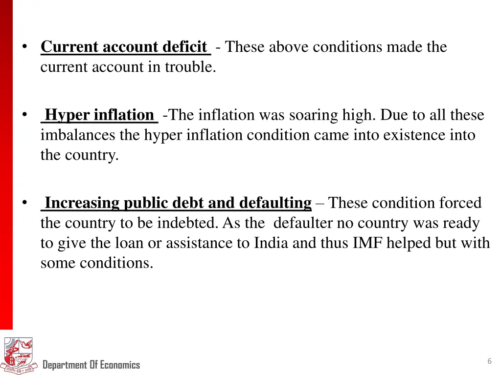 current account deficit these above conditions