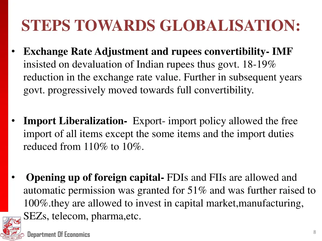 steps towards globalisation