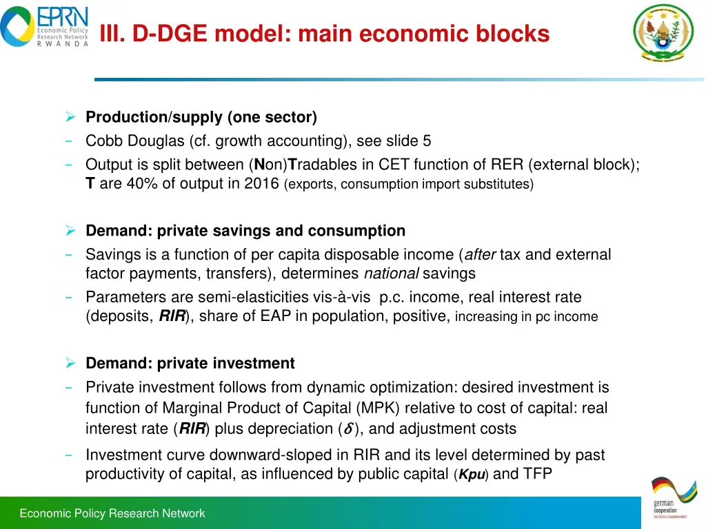 iii d dge model main economic blocks