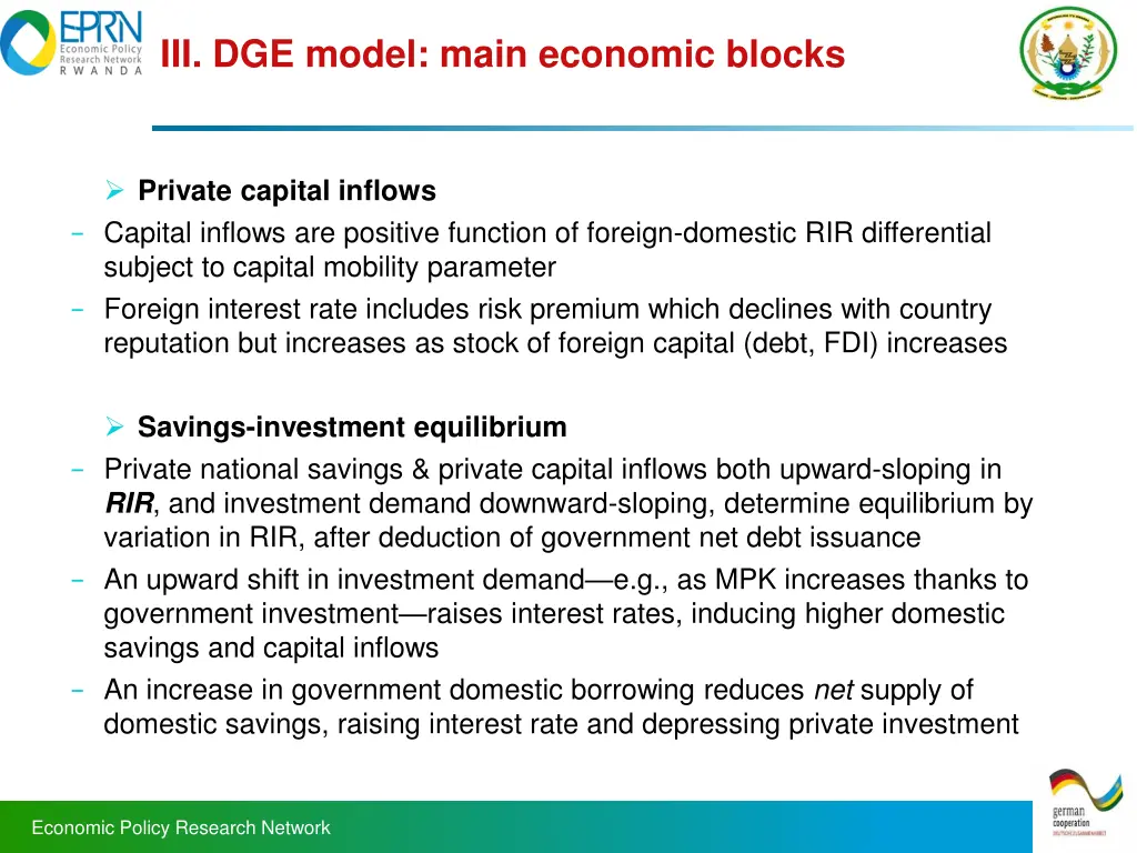 iii dge model main economic blocks