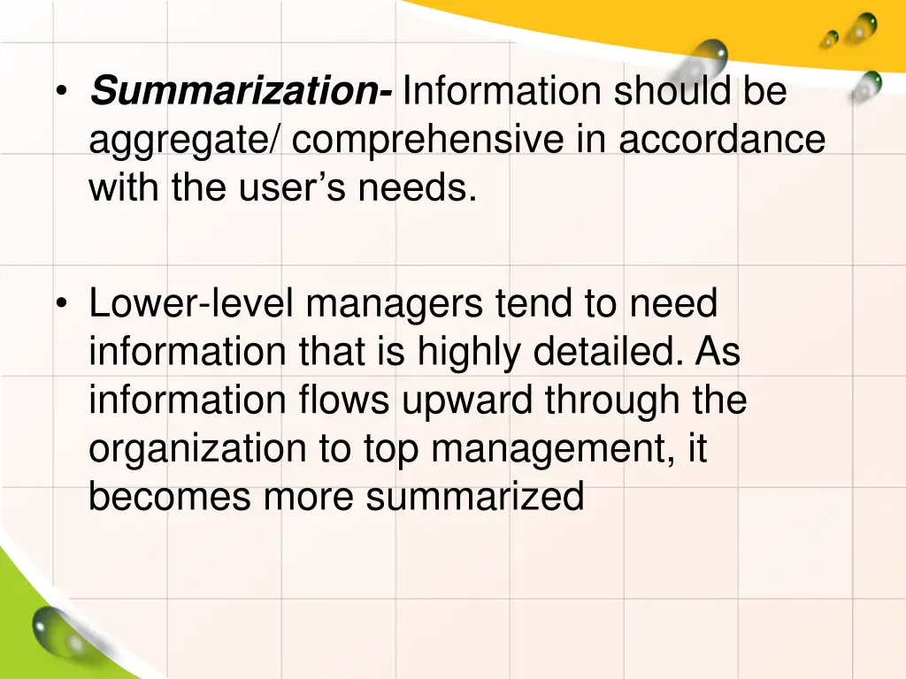 summarization information should be aggregate