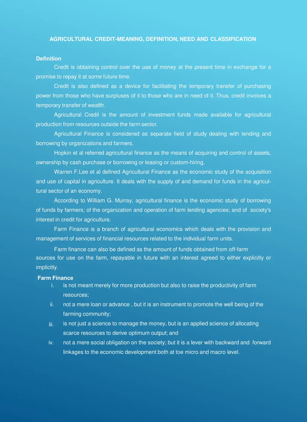 agricultural credit meaning definition need