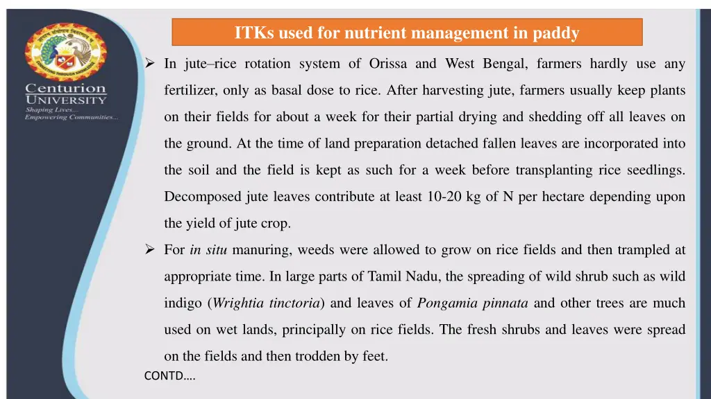 itks used for nutrient management in paddy