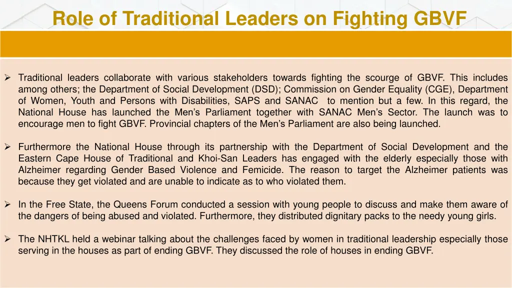 role of traditional leaders on fighting gbvf 1