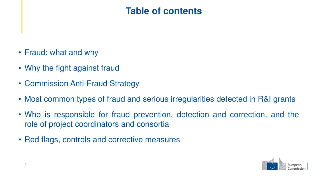 table of contents