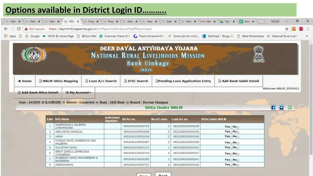 options available in district login id 3