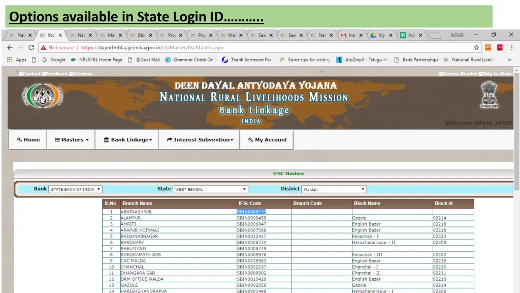 options available in state login id 1