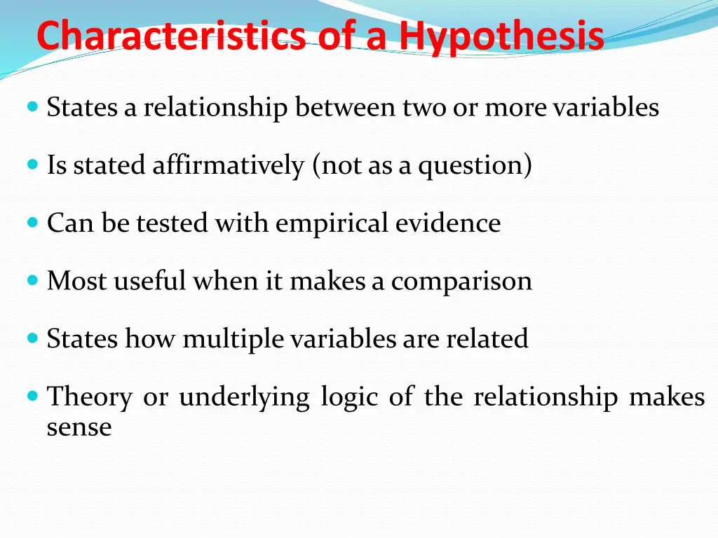 characteristics of a hypothesis