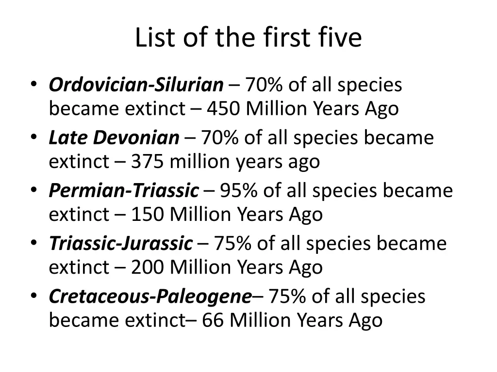 list of the first five