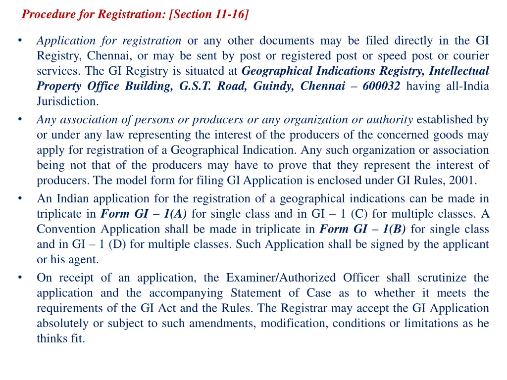 procedure for registration section 11 16