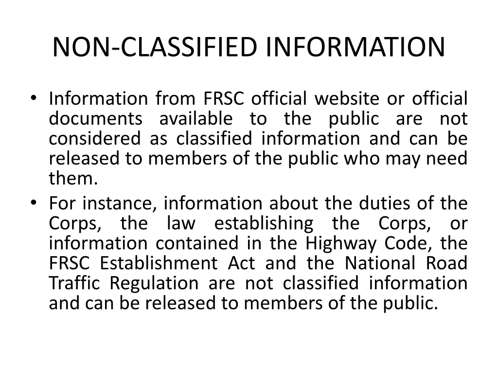 non classified information