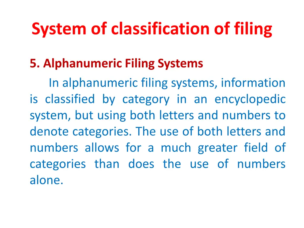 system of classification of filing 2