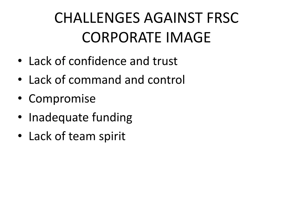 challenges against frsc corporate image