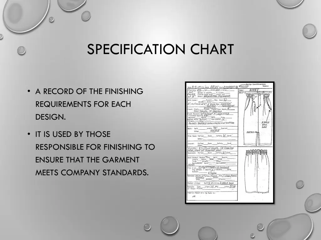 specification chart