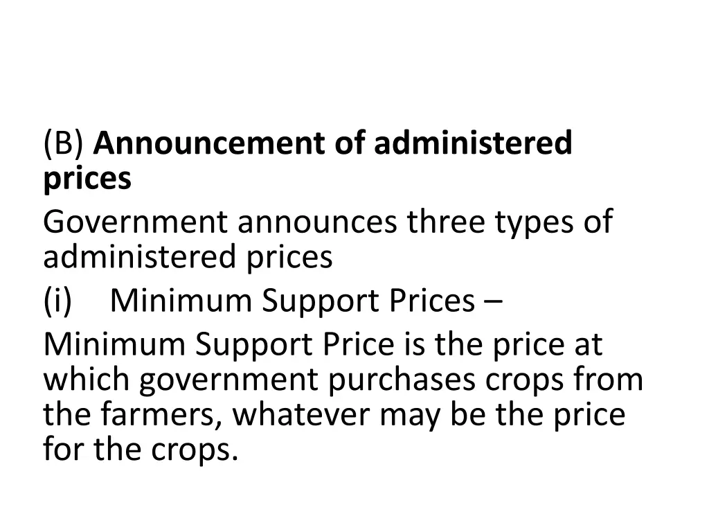 b announcement of administered prices government