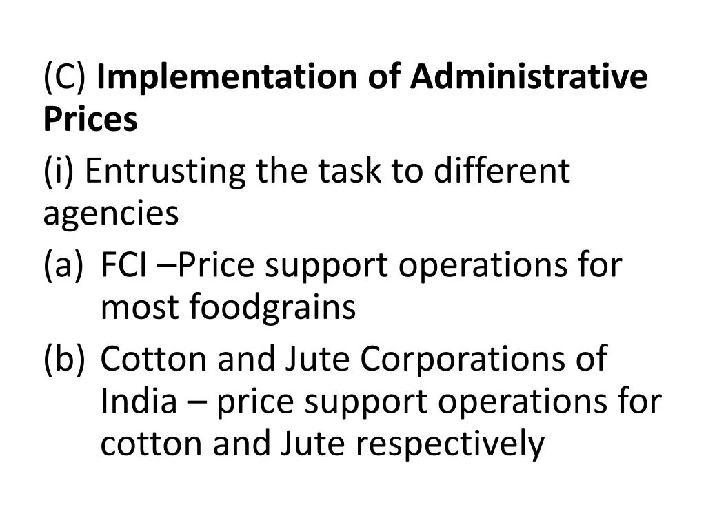 c implementation of administrative prices