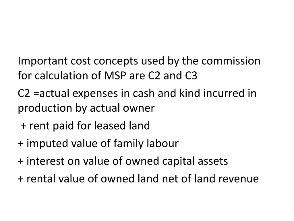 important cost concepts used by the commission