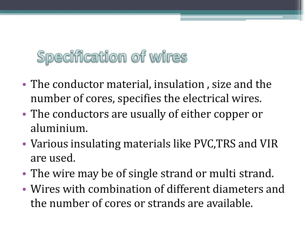 the conductor material insulation size