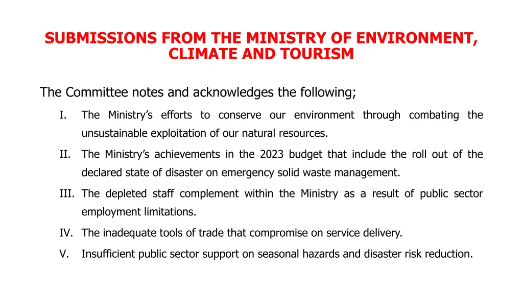 submissions from the ministry of environment