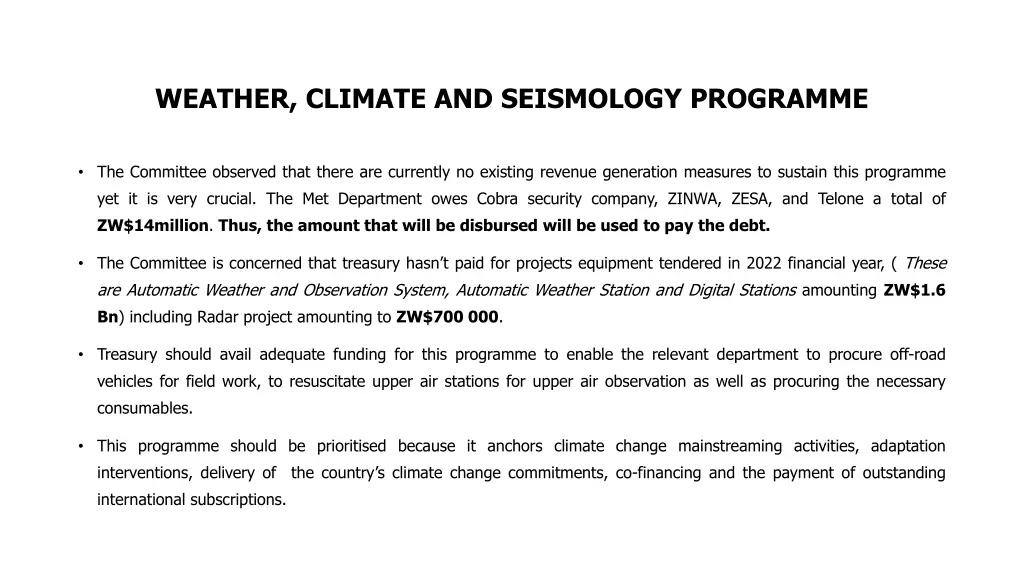 weather climate and seismology programme