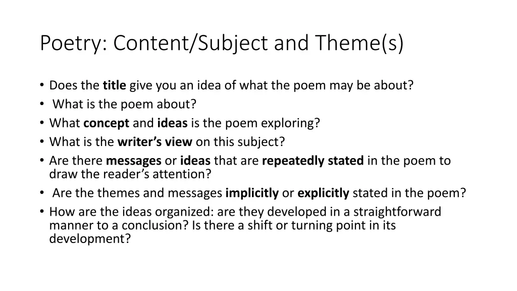 poetry content subject and theme s