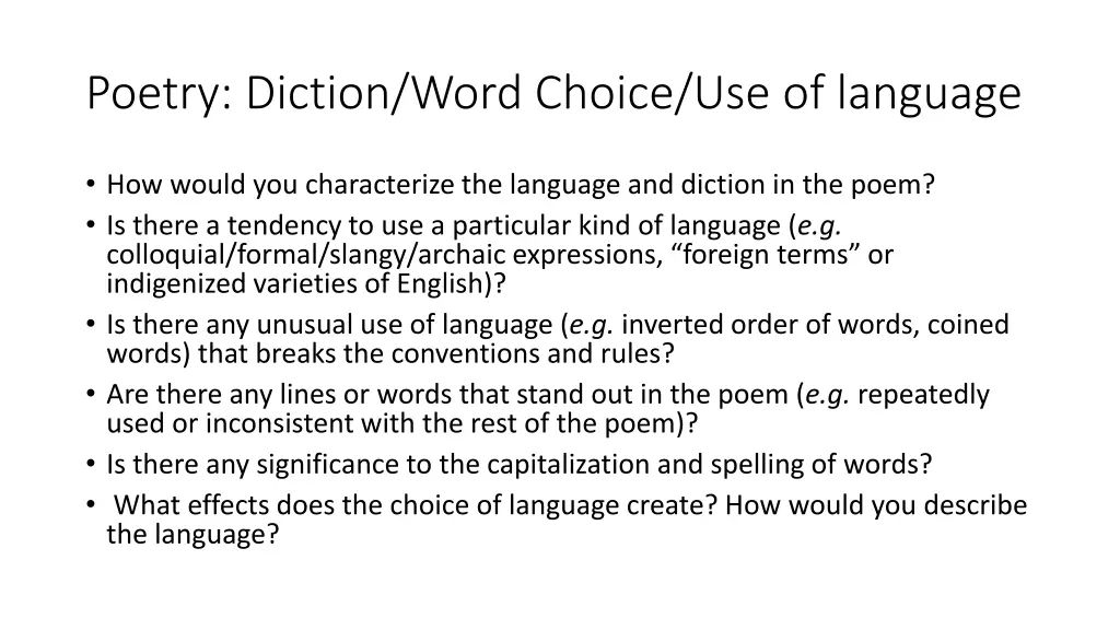 poetry diction word choice use of language