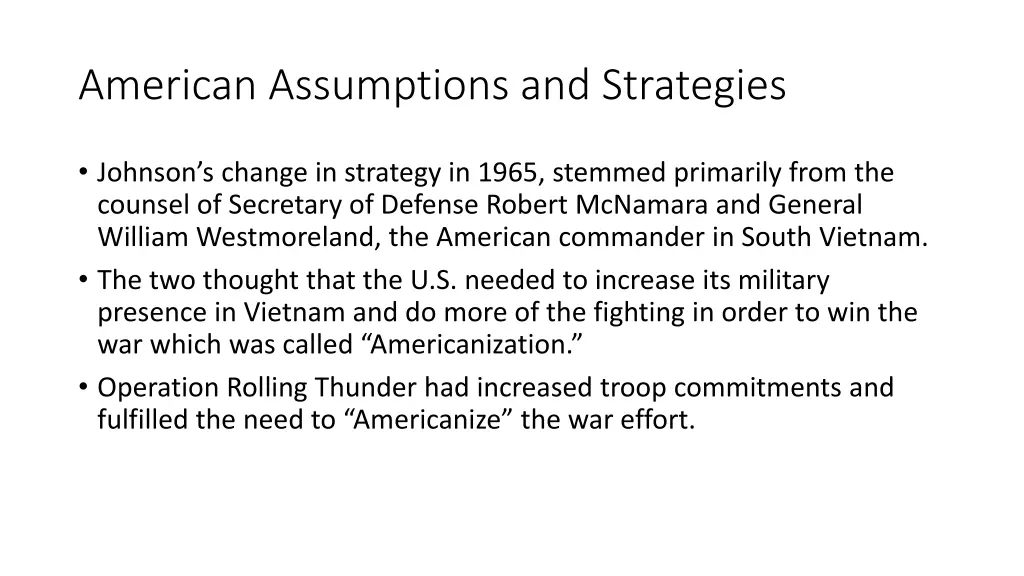 american assumptions and strategies