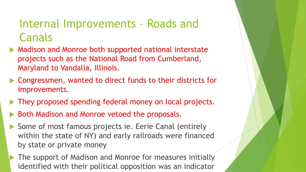 internal improvements roads and canals madison