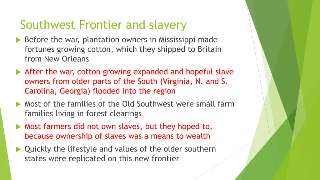 southwest frontier and slavery