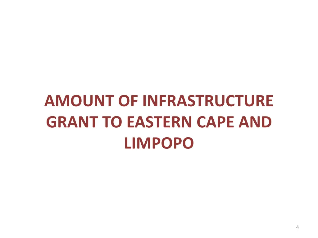 amount of infrastructure grant to eastern cape