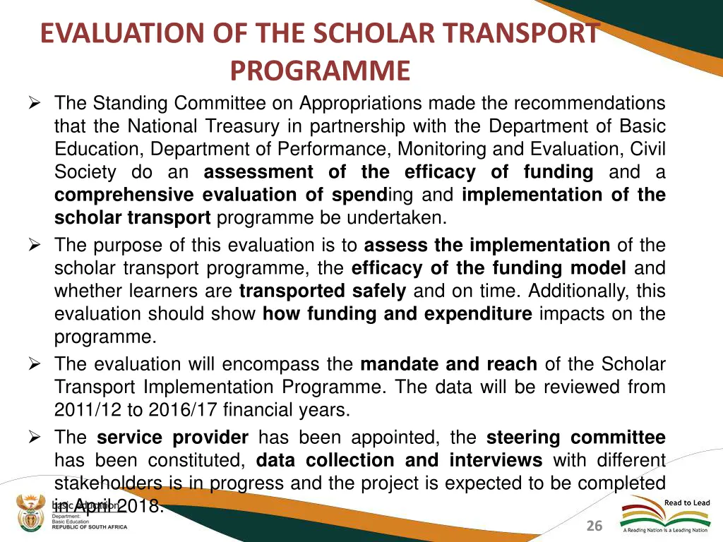 evaluation of the scholar transport programme