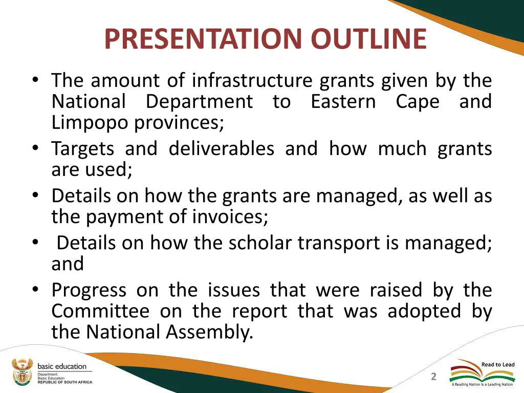 presentation outline the amount of infrastructure