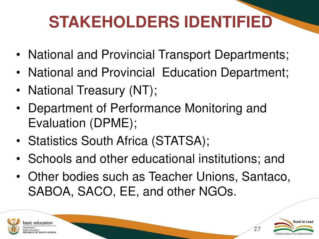 stakeholders identified