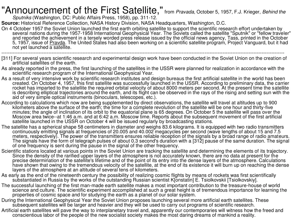 announcement of the first satellite from pravada