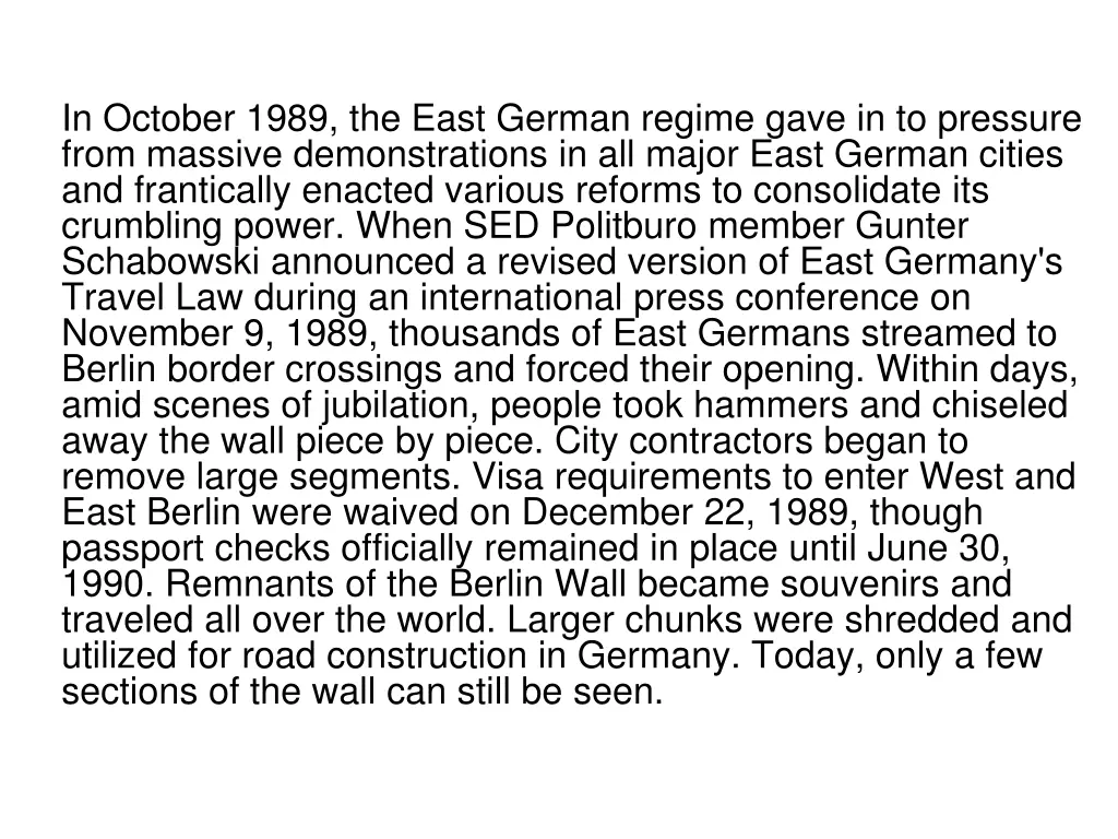 in october 1989 the east german regime gave