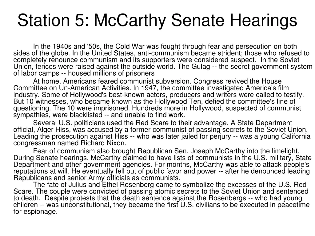 station 5 mccarthy senate hearings