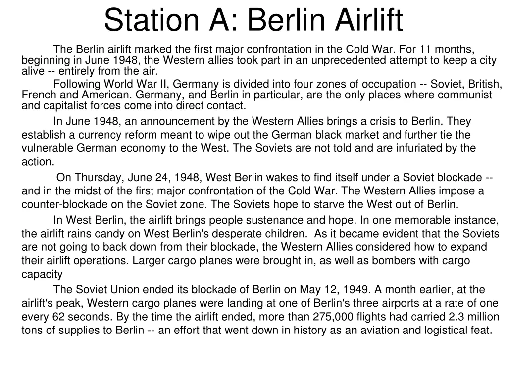 station a berlin airlift the berlin airlift