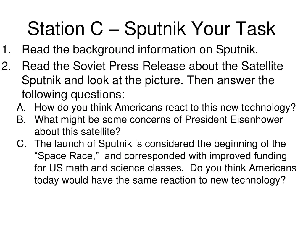 station c sputnik your task 1 read the background