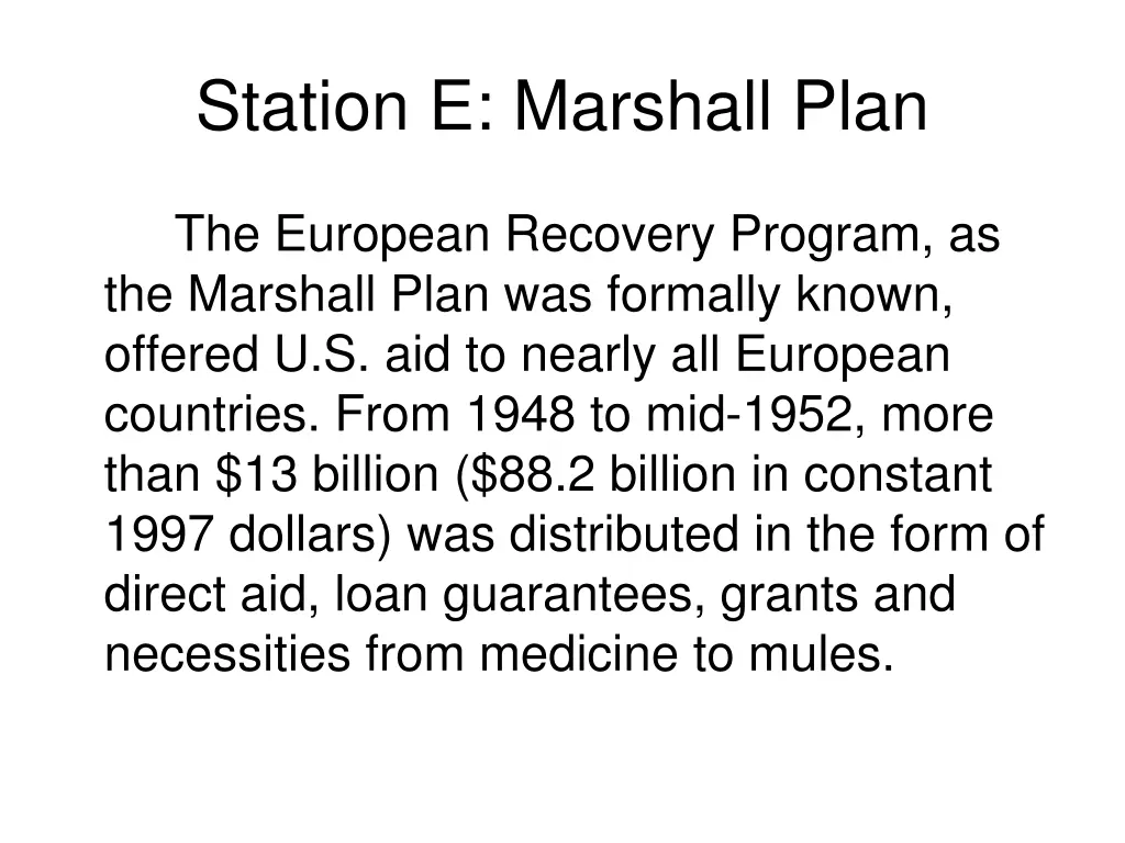 station e marshall plan