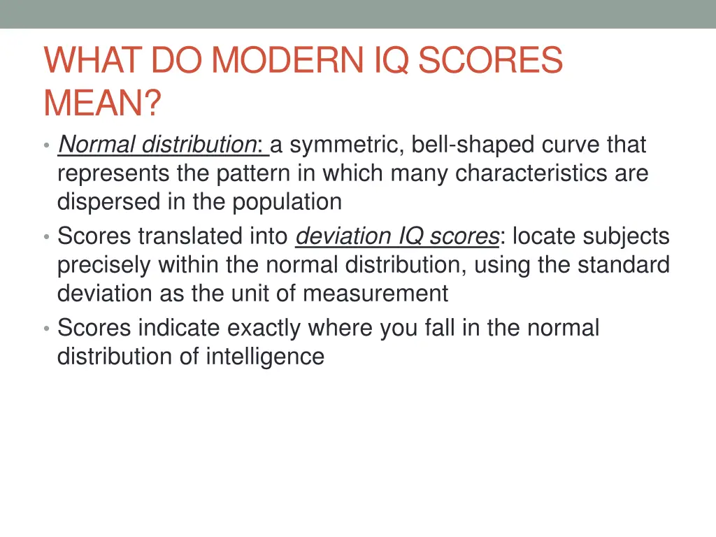 what do modern iq scores mean normal distribution