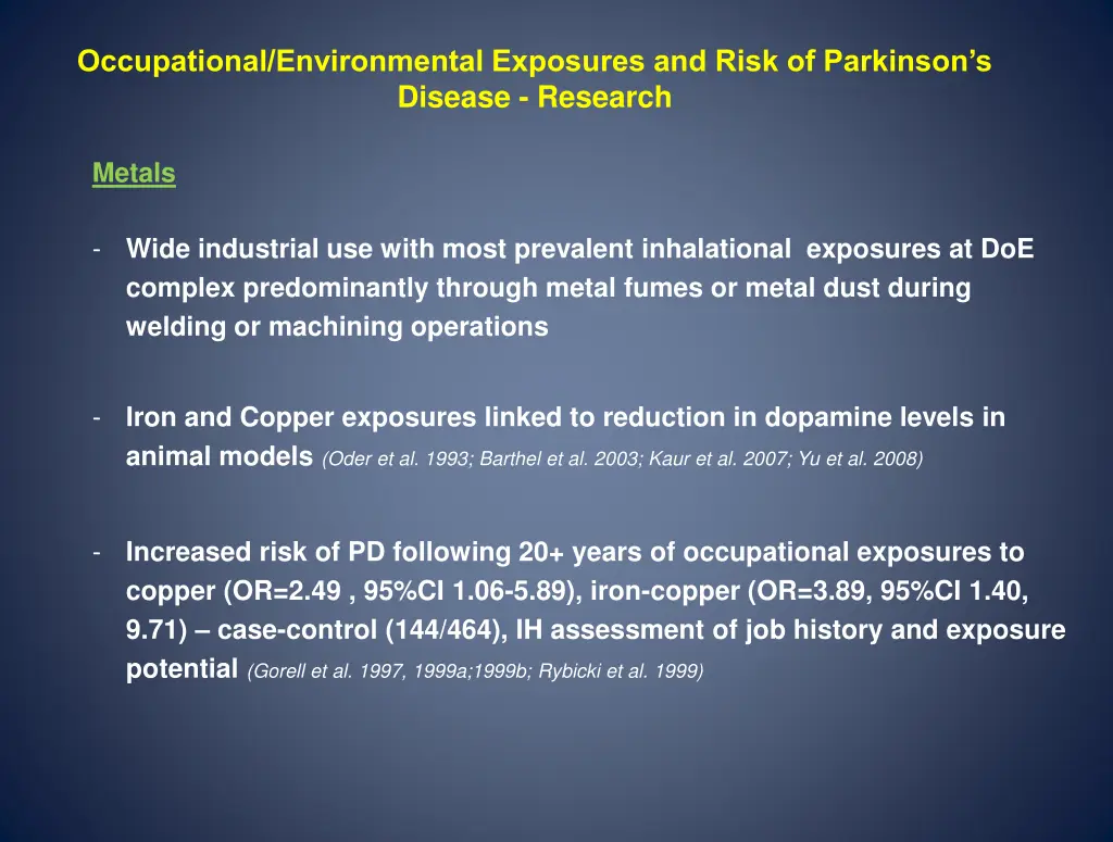 occupational environmental exposures and risk