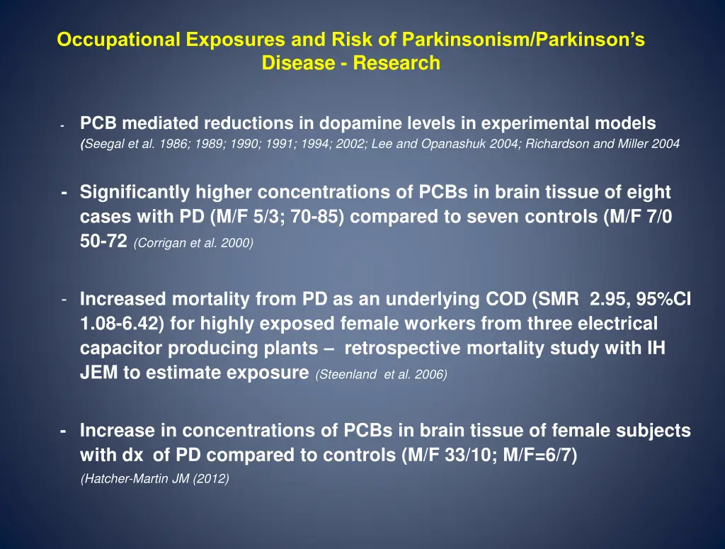 occupational exposures and risk of parkinsonism 1