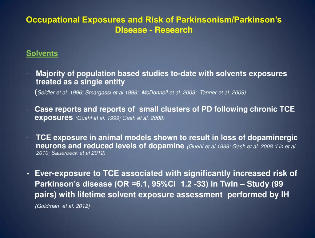 occupational exposures and risk of parkinsonism 3