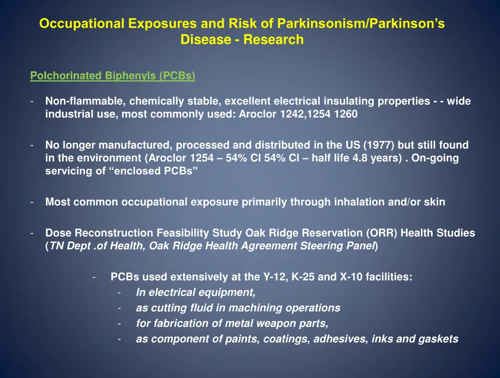 occupational exposures and risk of parkinsonism