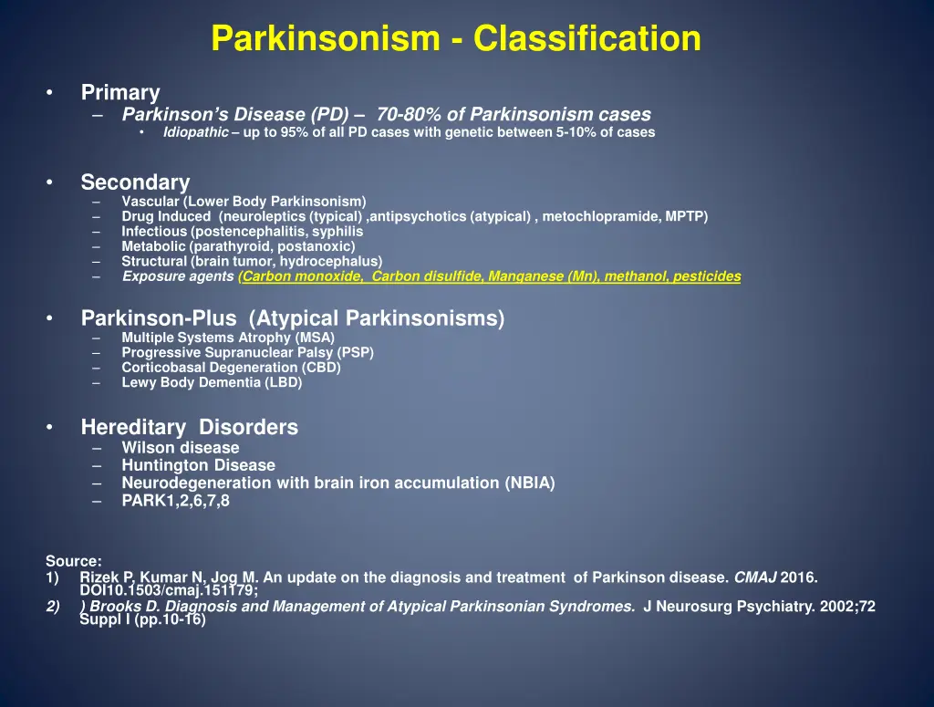 parkinsonism classification