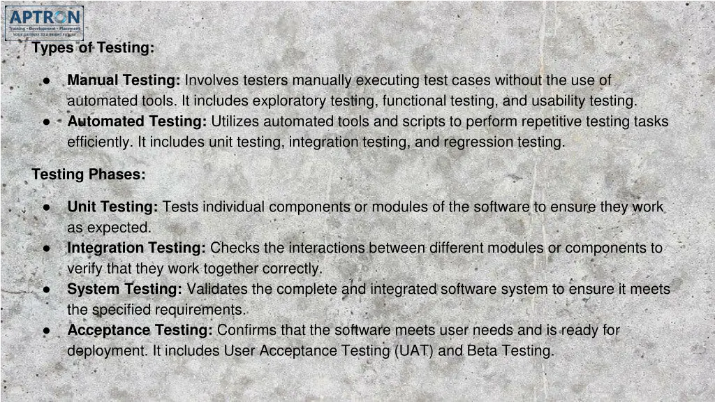 types of testing