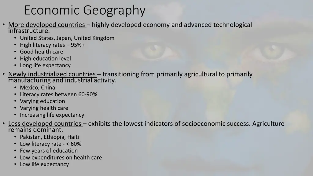 economic geography more developed countries