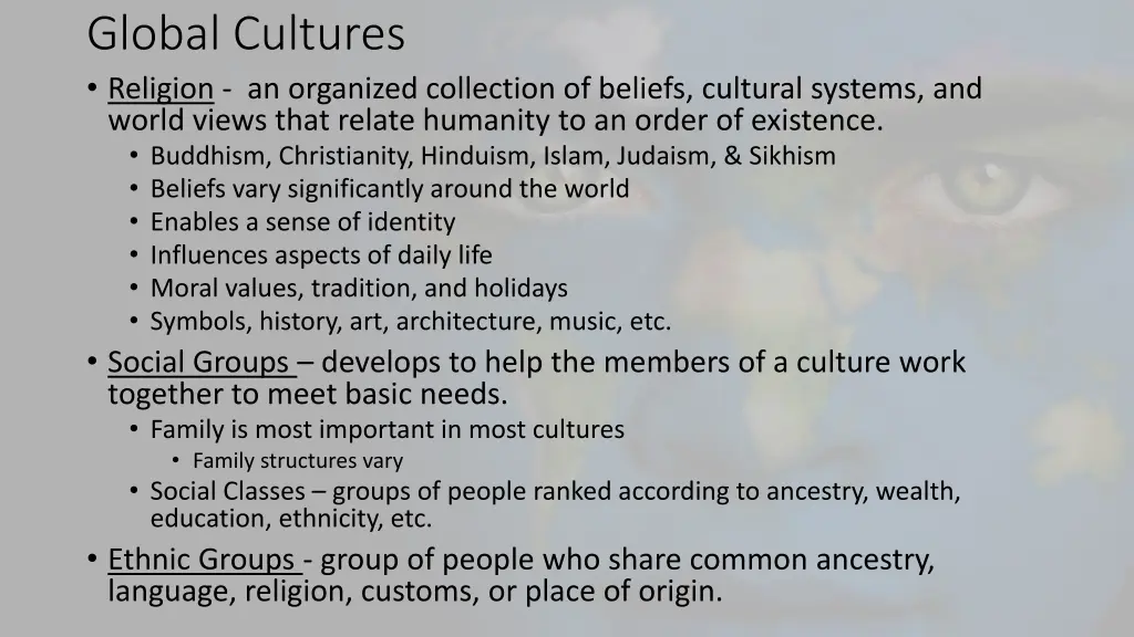 global cultures religion an organized collection